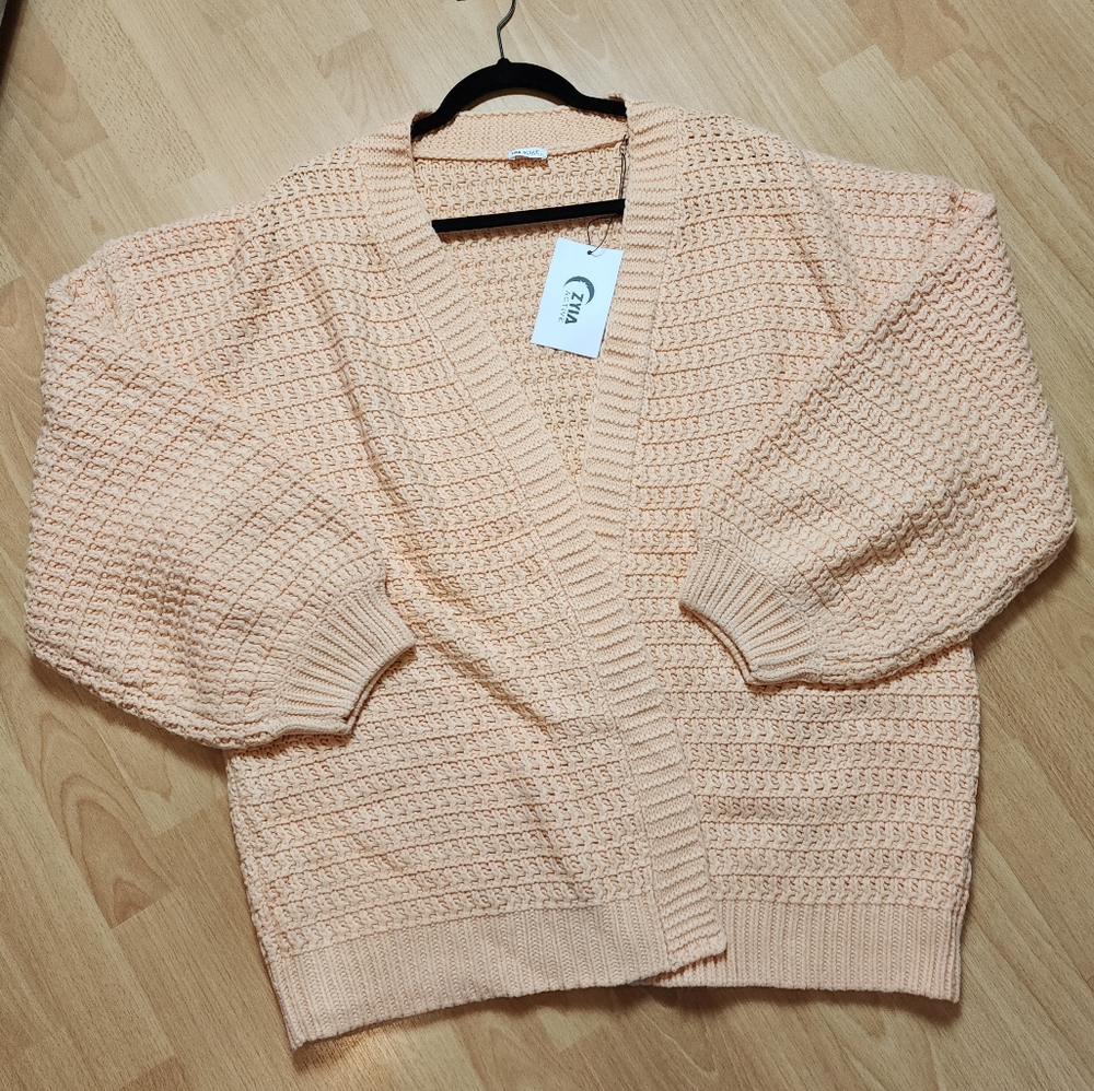 NWT ZYIA Petra Open Front Knit Cardigan Melon Peach Orange Size XL